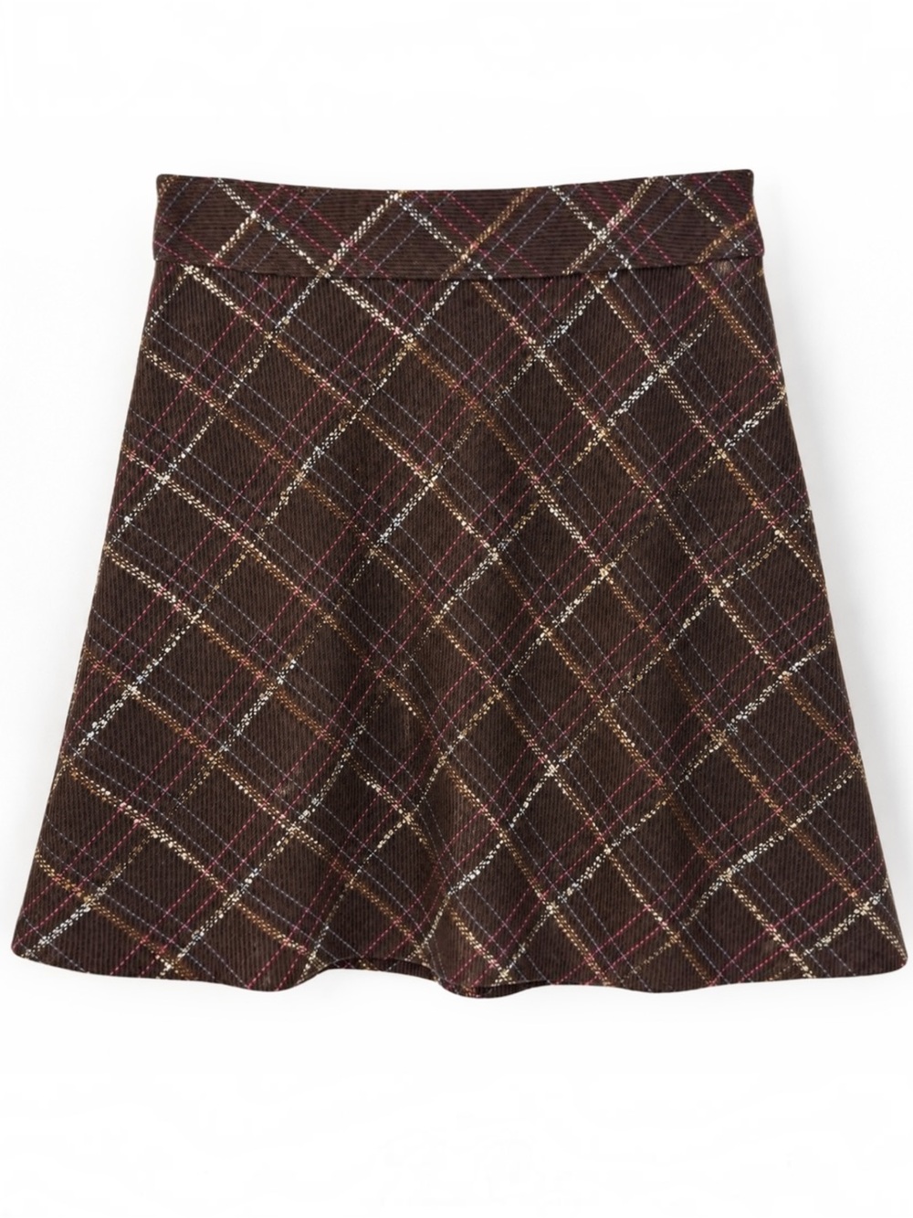 Vintage Y2K Old Navy Brown Wool Plaid A-Line Mini Skirt 8